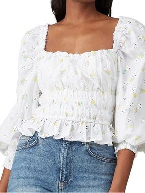 For Love And Lemons White Floral Blouse